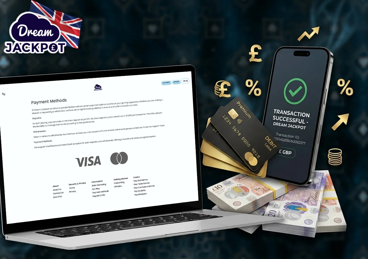 Secure payment methods ensure fast banking transactions and high Dream Jackpot limits.